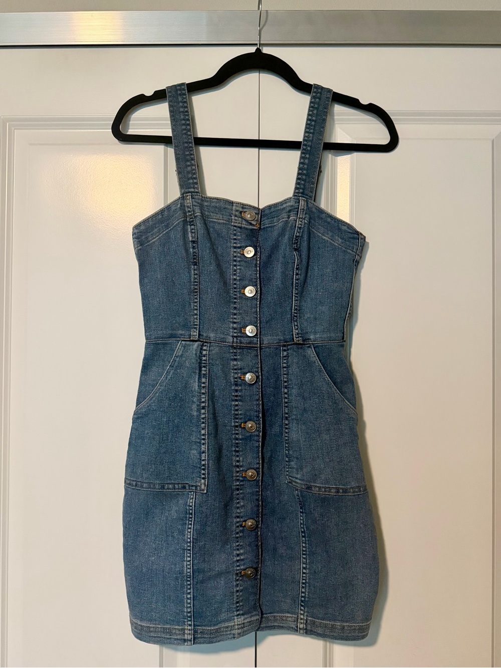 H&M Blue Denim Button-Front Mini Dress